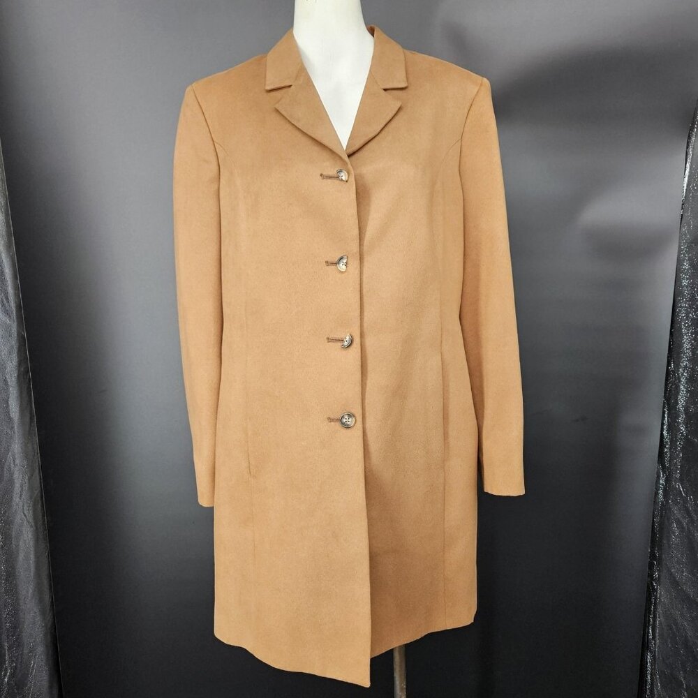 Norm Thompson Coat Overcoat Womens 12 Brown Microfiber Lined Button Front USA